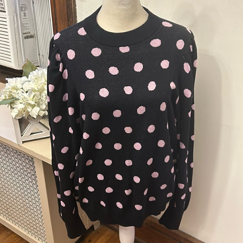 Who What Wear black pink circle pattern long sleeve sweater Size M EUC